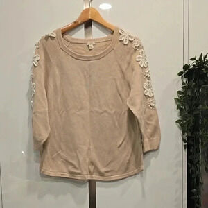 J. Crew beige 3/4  sleeve embellished blouse